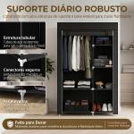 Roupeiro de Tecido Dobrável com 6 Prateleiras e 1 Barra de Pendurar para Dormitório Vestidor 103x43x162,5 cm Preto
