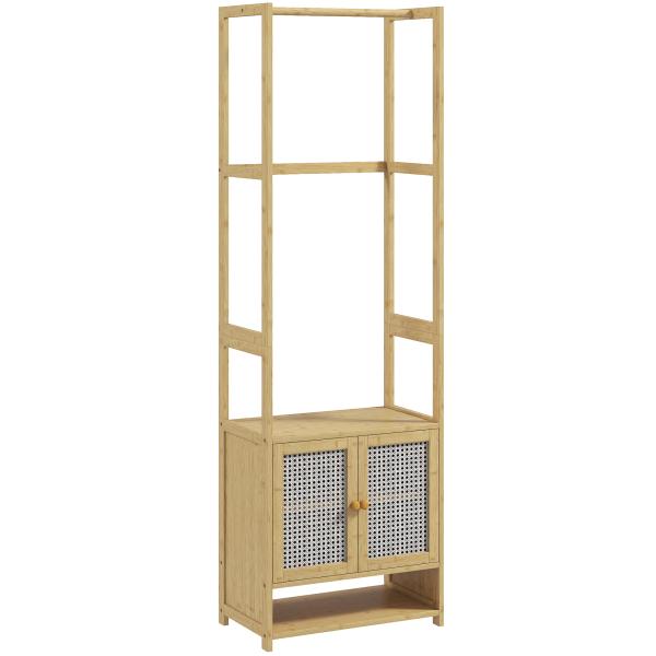 Móvel Cabide de Entrada de Bambu com Sapateira Barra para Pendurar Prateleira Ajustável 53x31x168 cm Madeira