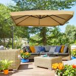 Chapéu de Sol de Jardim Chapéu de Sol Excêntrico com Rede Mosquiteira Manivela e Base Cruzada 295x295x260 cm Bege