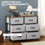 Cómoda Estilo Industrial Cómoda com 6 Gavetas de Tecido Dobrável com Pés com Almofadas Ajustáveis 80x30x62,5 cm Cinza e Marrom