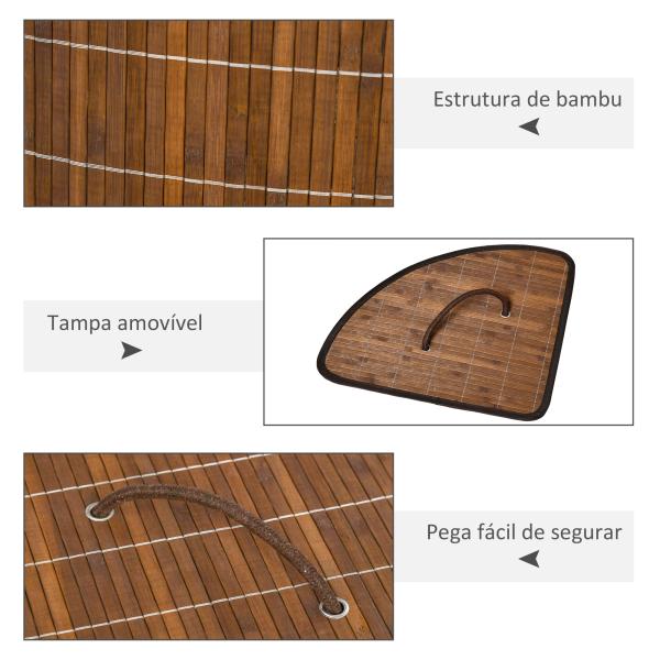 Cesto de Roupa de Bambu Capacidade de 55L Cesto para Roupa Suja com Tampa e Bolsa Amovível 38x38x57cm Marrom
