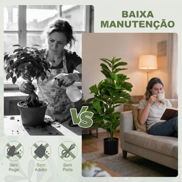 Planta Artificial Ficus 110 cm Planta Artificial com 90 Folhas Musgo e Vaso Planta Artificial Decorativa para Interior e Exterior Verde