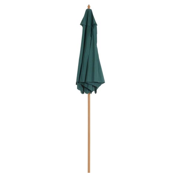 Chapéu de Sol Ø250x230cm Chapéu de Sol com Mastro de Madeira com 6 Hastes Sistema de Polia com Fixação para Jardim Pátio Terraço Verde