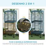 Gaiola para Pássaros com Rodas de 2 Níveis com Bandejas Removíveis Portas Comedouros Poleiros 51,5x50x140 cm Preto
