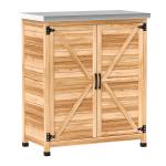 Armário de Exterior em Madeira com Tampo de Aço Galvanizado Prateleira 2 Portas para Armazenamento de Ferramentas 79x43x92 cm Madeira