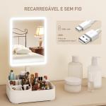 Espelho de Maquilhagem com Luz LED Espelho de Toucador Recarregável com 2 Modos de Iluminação Rotação de 180° 22x13,8x38 cm Branco