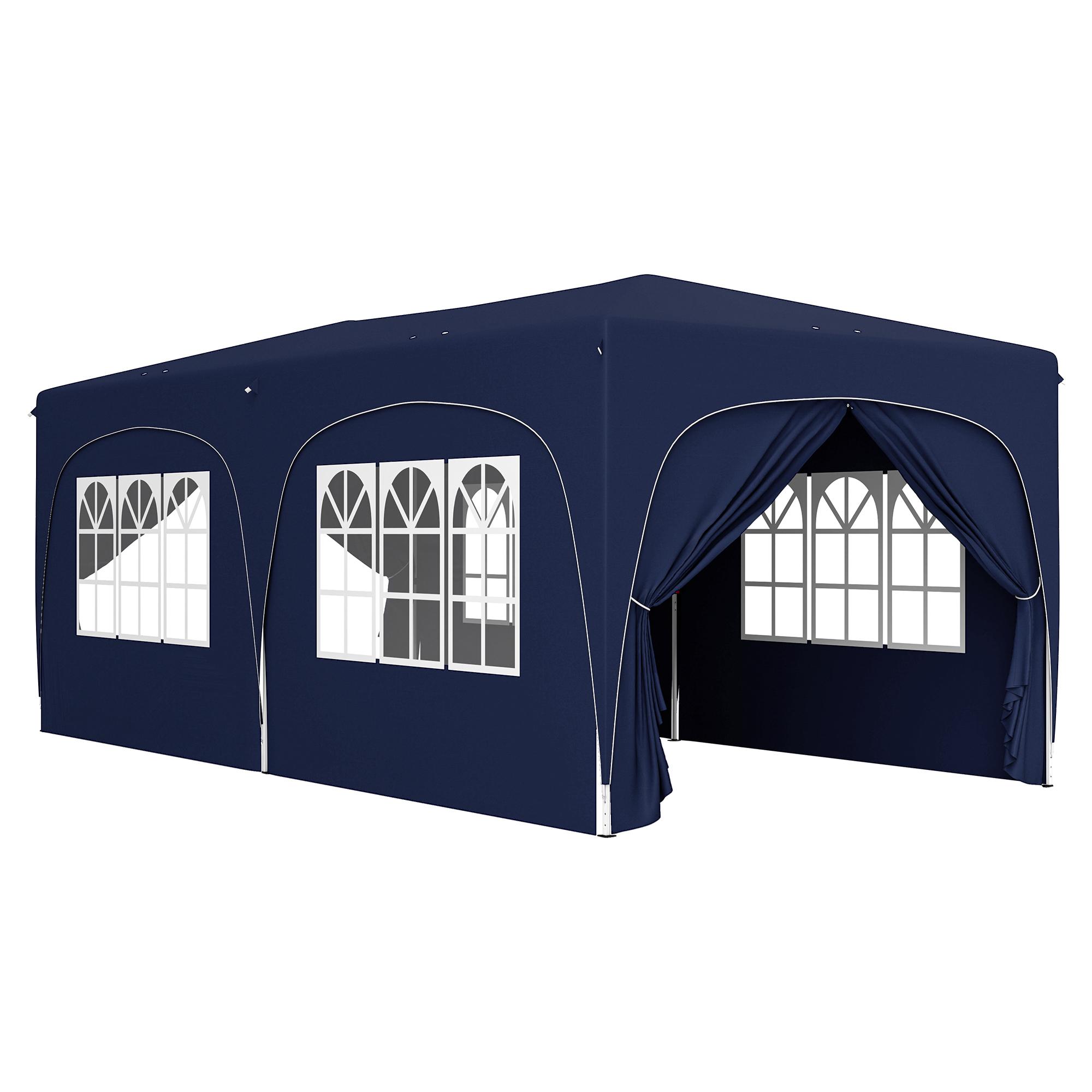 Tenda Dobrável 3x6 m com Painéis Laterais UPF50+ Tenda de Jardim com Altura Ajustável e Bolsa de Transporte Azul Escuro