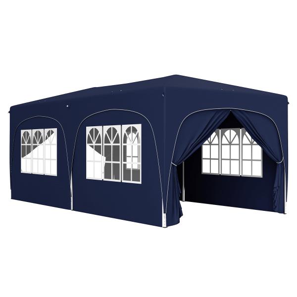 Tenda Dobrável 3x6 m com Painéis Laterais UPF50+ Tenda de Jardim com Altura Ajustável e Bolsa de Transporte Azul Escuro