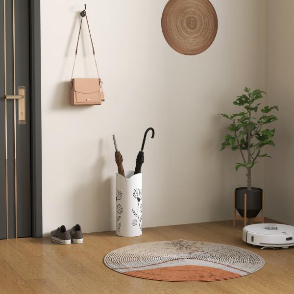 Suporte para Guarda Chuva em Aço com 4 Ganchos Bandeja de Gotejamento Amovível para Entrada ou Escritório Branco 17x17x41 cm