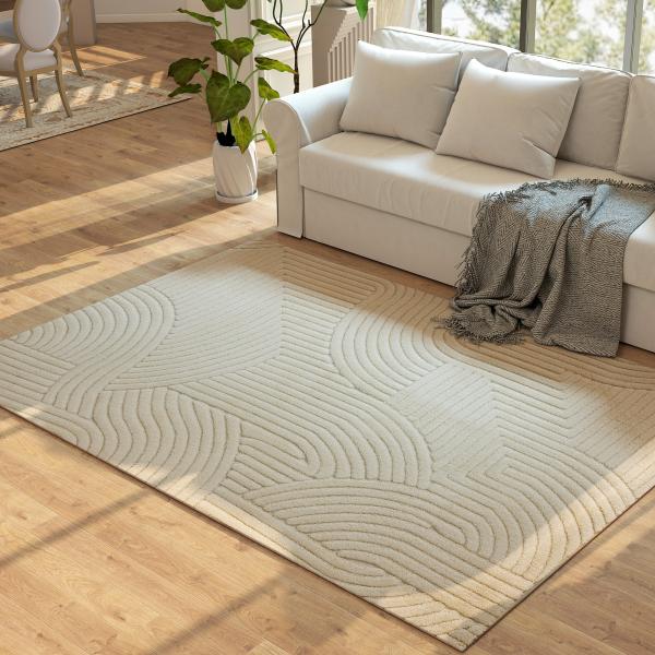 Tapete Sala de Estar 160x230 cm Tapete Pelo Curto Estilo Moderno Base Antiderrapante Tecida à Máquina Creme