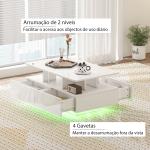 Mesa de Centro Moderna com LED 4 Gavetas Prateleira Aberta e Luzes LED de 16 Cores 90x55x41 cm Branco Brilhante
