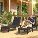 Conjunto de 2 Espreguiçadeiras Reclináveis em Plástico PP com Bandeja Lateral e Encosto Ajustável 5 Níveis 192x57x28,5 cm Preto