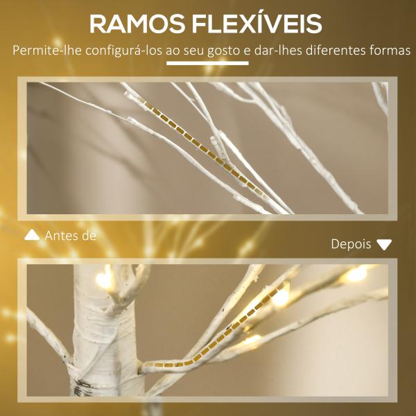 Árvore de Bétula com 96 Luzes LED IP44 Branco Quente Ramos Flexíveis Árvore de Decoração 22x22x150cm Branco
