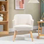 Poltrona Estilo Nórdico Estofada em Linho com Pés de Madeira para Dormitório Escritório Estúdio 64,5x65x79,5 cm Creme