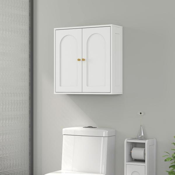 Armário de Casa de Banho de Parede Móvel de Casa de Banho Suspenso com Prateleiras 2 Portas com Desenho em Arco 60x20x60 cm Branco