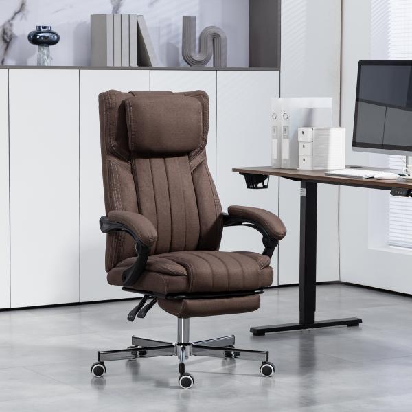 Cadeira de Escritório com 6 Pontos de Massagem por Vibração Reclinável com Altura Ajustável 65x61x101 - 113 cm Castanho Escuro