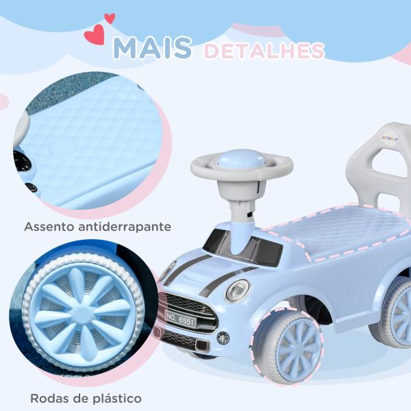 Carro Andador para Bebés de 18 - 36 Meses Carro Andador com Volante Buzina e Sistema Anti - Tombo 53x25x35 cm Azul Claro