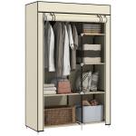 Roupeiro de Tecido Dobrável com 6 Prateleiras e 1 Barra de Pendurar para Dormitório Vestidor 103x43x162,5cm Creme