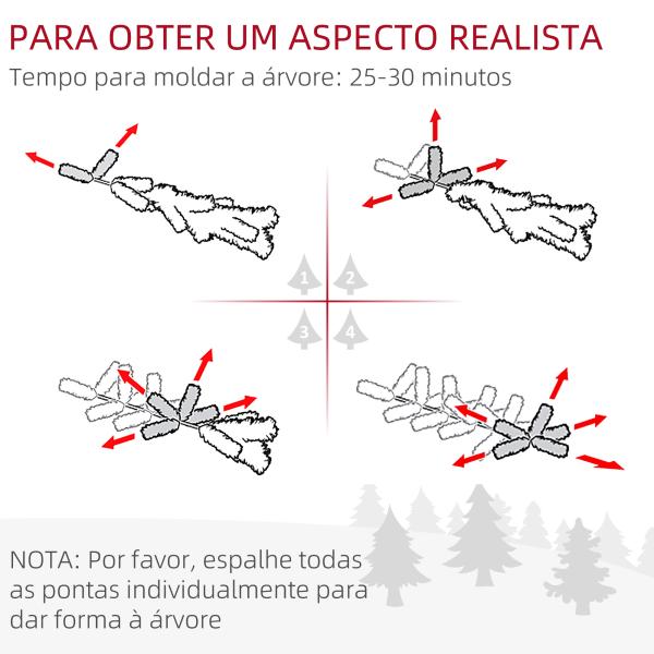 Árvore de Natal Artificial Altura 190 cm com 570 Ramos de PVC Ignífugos Base Dobrável e Suporte Metálico Decoração de Natal Ø53x190 cm Verde