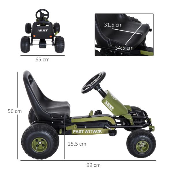 Kart a Pedais com Assento Ajustável Embreagem Travão de Mão para Crianças de 3 - 6 Anos 99x65x56 cm Verde e Preto