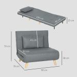 Poltrona 2 em 1 Sofá Cama Individual Dobrável com Encosto Ajustável e Almofada Carga 125 kg 90x78x79 cm Cinza