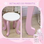 Toucador Infantil com Banco Espelho e Gaveta Mesa de Maquilhagem para Crianças entre 3 - 6 Anos 65,5x46x93cm Rosa