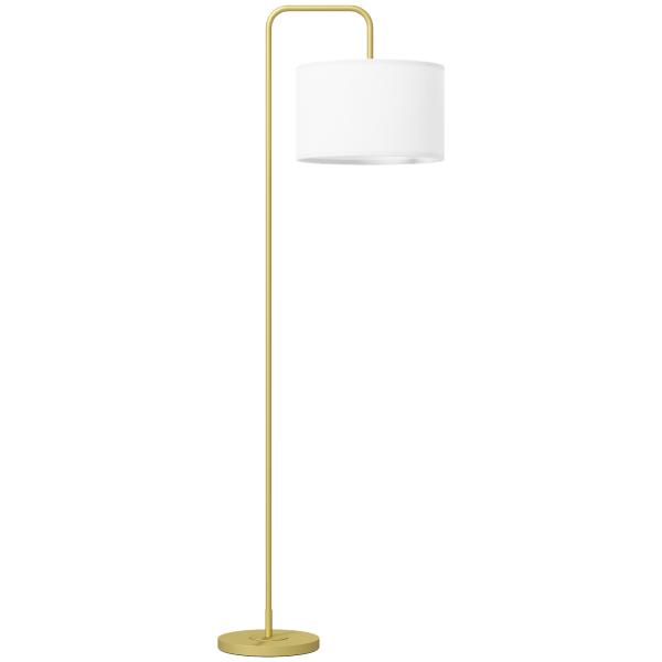 Candeeiro de Pé Moderno Lâmpada E27 Máx. 40W com Ecrã de Linho e Interruptor de Pé 64x38x163,5 cm Branco e Dourado