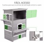 Casa para Gatos de Madeira Exterior Casa Grande para Gatos de 3 Andares com Múltiplas Entradas Janelas e 2 Plataformas para Terraço Balcão Jardim 98x68,5x122cm Cinza