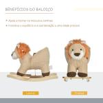 Baloiço Infantil em Forma de Leão de Pelúcia para Bebés 18 - 39 Meses com Som Cinto de Segurança Guidão Apoio para os Pés 68x35x50cm Marrom