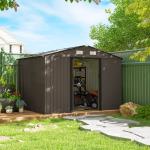 Abrigo de Jardim 277x195x192 cm Metálico para Armazenamento de Ferramentas com Base de Reforço Incluída Madeira