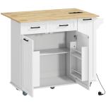 Ilha de Cozinha com Rodas Carrinho de Cozinha com Tomada USB Bancada Rebatível 2 Gavetas 119,5x74x94,5 cm Branco