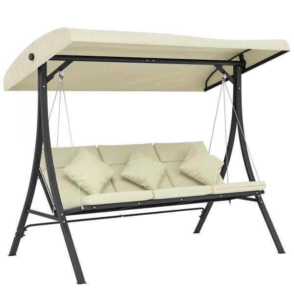 Baloiço de Jardim Exterior de 3 Lugares com Toldo Ajustável e Estrutura de Aço 202x115x168 cm Bege