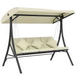 Baloiço de Jardim Exterior de 3 Lugares com Toldo Ajustável e Estrutura de Aço 202x115x168 cm Bege