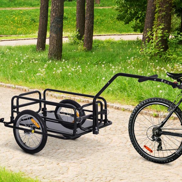 Reboque de Carga para Bicicleta Carrinho Dobrável para Bicicleta com 2 Rodas Refletores Carga 40 kg 155x71,5x77 cm Preto