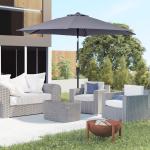 Chapéu de Sol de Jardim Ø270x235cm Chapéu de Sol de Alumínio Reclinável com Manivela e 6 Hastes para Terraço Exterior Balcão Cinza