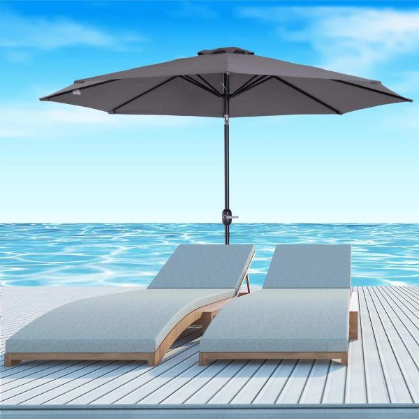 Chapéu de Sol de Jardim Ø295x250cm com Manivela Chapéu de Sol Exterior com Mecanismo de Inclinação e Mastro Desmontável de Metal para Terraço Piscina Pátio Cinza Escuro
