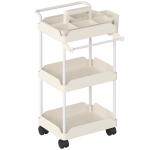 Carrinho Auxiliar com Rodas de 3 Níveis com Cestos Extraíveis Suporte para Toalhas e Estrutura de Metal 42x42,5x76 cm Branco