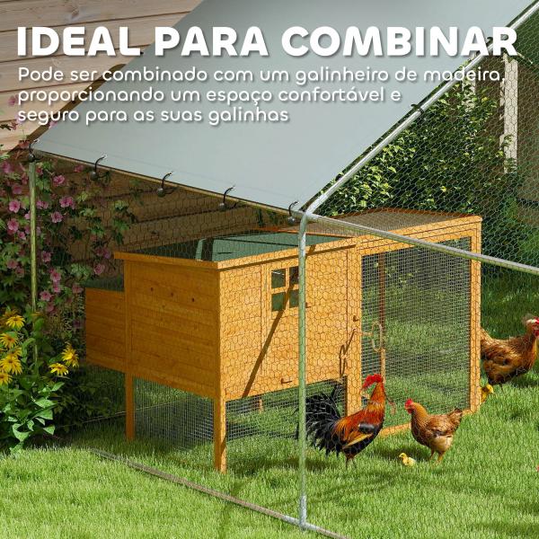 Galinheiro para Exterior 3x3,4x1,9 m Galinheiro de Aço Galvanizado com Cobertura Anti - UV Gaiola para 10 - 15 Galinhas Prata