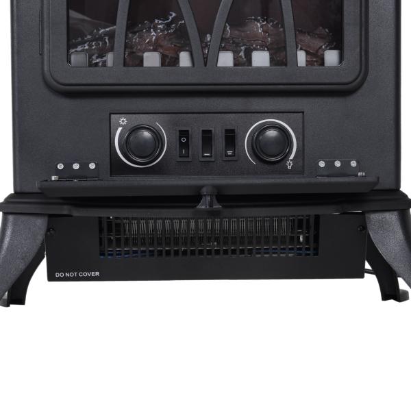 Lareira Elétrica Portátil Lareira Elétrica com Efeito de Chama Realista Potência 1000W/2000W 45x28,5x54cm Preto