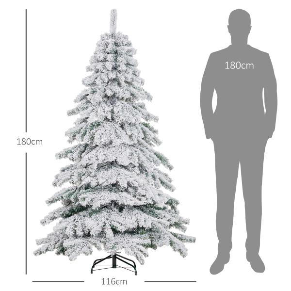 Árvore de Natal Ø116x180 cm Neve Artificial com 627 Pontas de PVC Base Dobrável e Suporte de Metal Decoração de Natal Verde e Branco