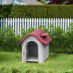 Casota para Cães com Porta Removível Base Elevada 3 Respiradouros e Janela Casota de Cães para Interior e Exterior 59x75x66cm Cinza e Vermelho
