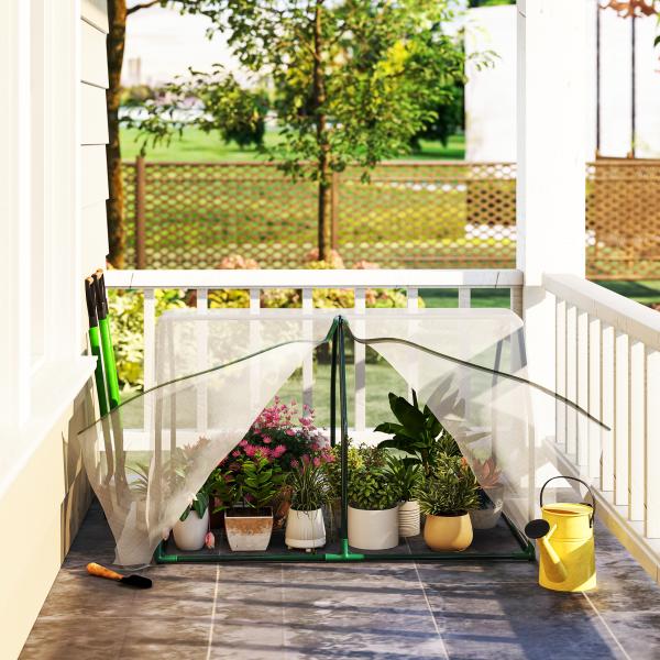 Estufa de Jardim Terraço 100x70x60cm Estufa Pequena com Zíper pra Cultivos de Plantas Flores Estrutura de Aço Cobertura PE Branco
