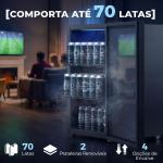 Frigorífico de Bebidas 70 L com Porta de Vidro Duplo Iluminação LED 2 Prateleiras Ajustáveis para 70 Latas