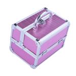 Estojo de Maquiagem Profissional Portátil de Cosméticos com Bandejas de 3 Níveis e Espelho 2 Chaves para Porta - Joias Manicure 15x15x20cm Rosa