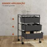 Carrinho Auxiliar com Rodas Carrinho de Cozinha de 3 Níveis com 3 Cestos e Estrutura de Aço 40,8x33,5x60,5 cm Preto