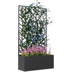 Floreira de Metal com Ecrã de Privacidade com Ramos Decorativos Floreira de Parede ou Independente 61x23x113 cm Preto