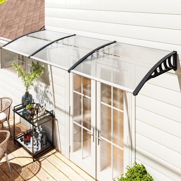 Marquise de Proteção 303x96 cm Marquise Exterior para Portas e Janelas com Suporte Liga de Alumínio Policarbonato Transparente