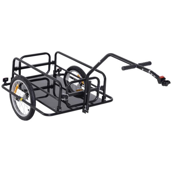 Reboque de Carga para Bicicleta Carrinho Dobrável para Bicicleta com 2 Rodas Refletores Carga 40 kg 155x71,5x77 cm Preto