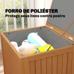 Baú de Exterior em Madeira 130L Arca de Armazenamento com Forro Tampa Articulada e Correia 63x51x58,5 cm Castanho