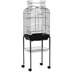 Gaiola para Passáros com Suporte Gaiola com 4 Rodas Teto com Abertura 2 Comedouros 3 Poleiros Bandeja Removível e Prateleira Inferior 46x36x130 cm Preto